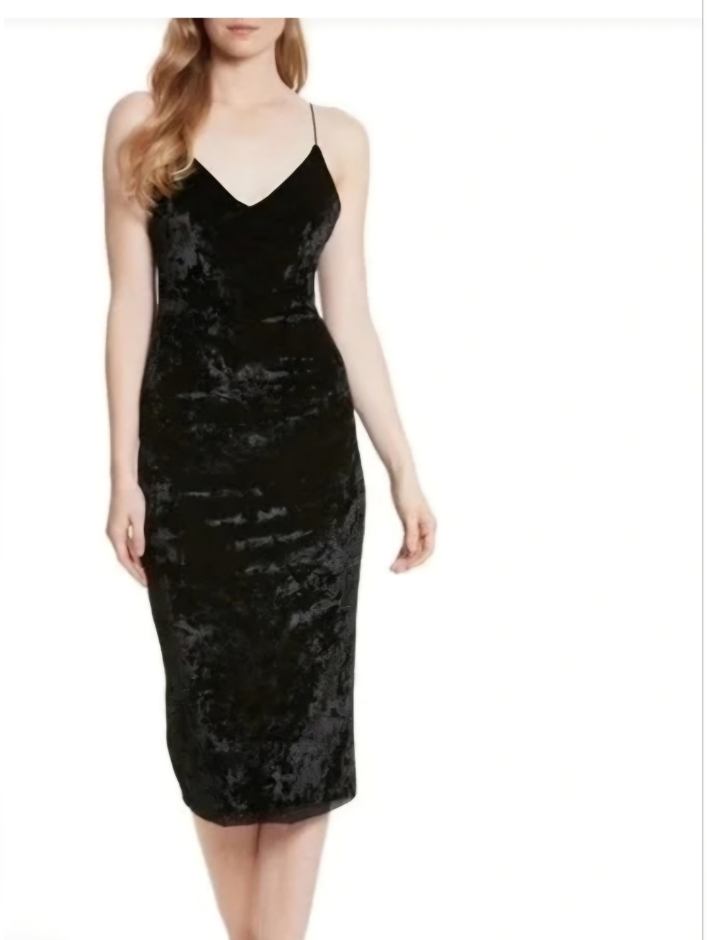 Revamped Black Velvet Midi Slip Dress with Thin Straps